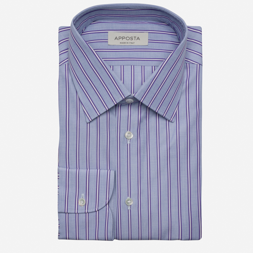 Shirt striped violet cotton poplin, collar style lower spread collar