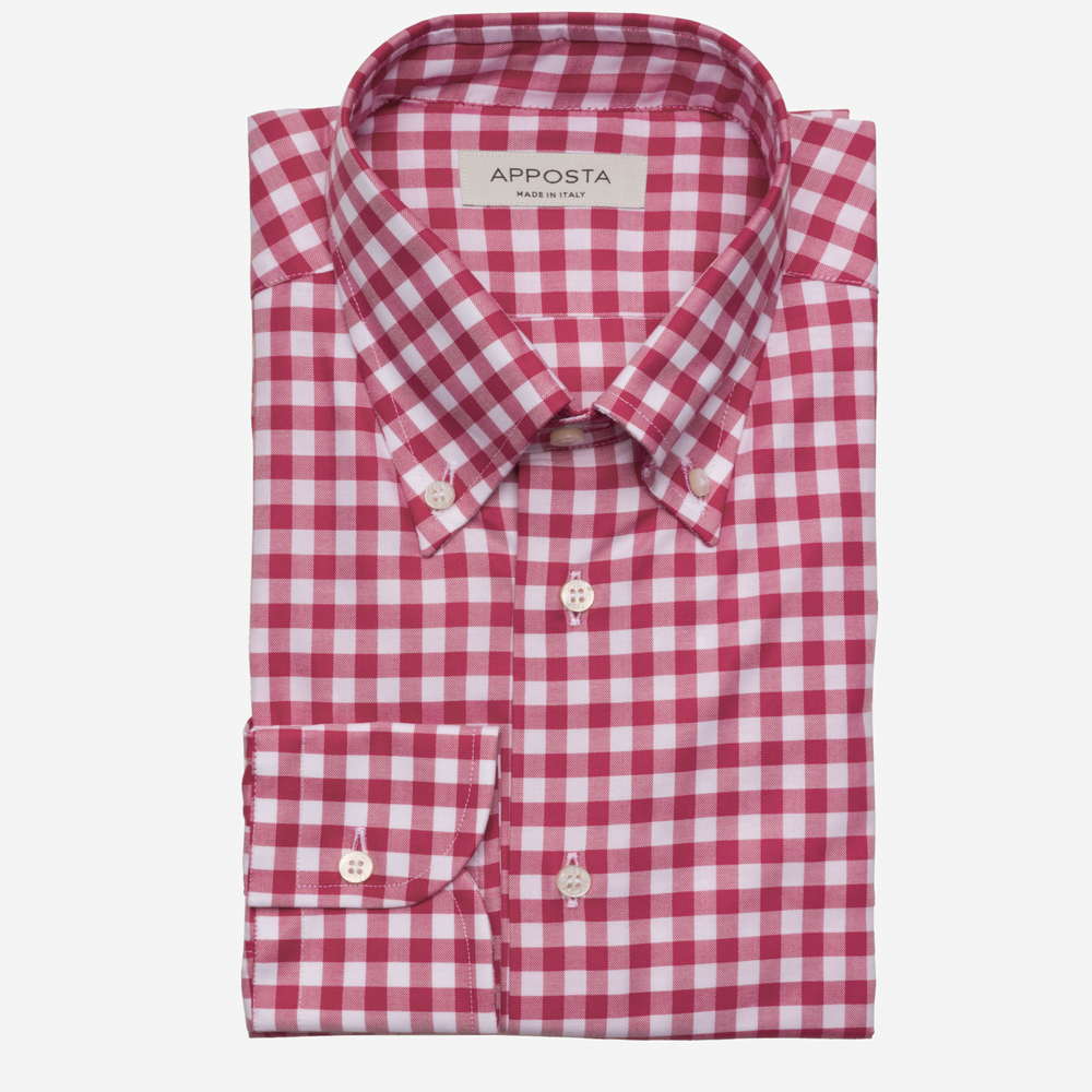 Image of Camicia quadro gingham rosso cotone pinpoint oxford, collo stile collo button down055