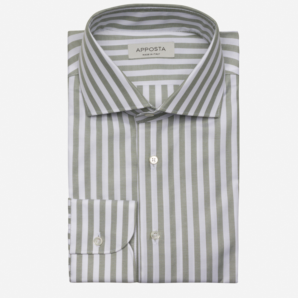 Image of Camicia righe verde cotone pinpoint oxford, collo stile collo francese055