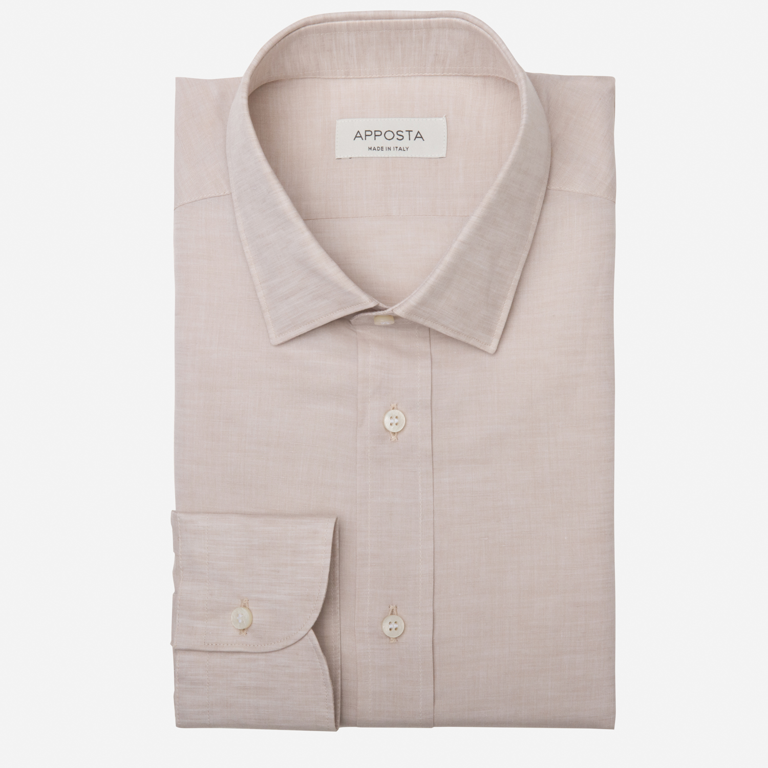 Shirt solid beige cotton-linen zephyr, collar style updated straight point collar with short points