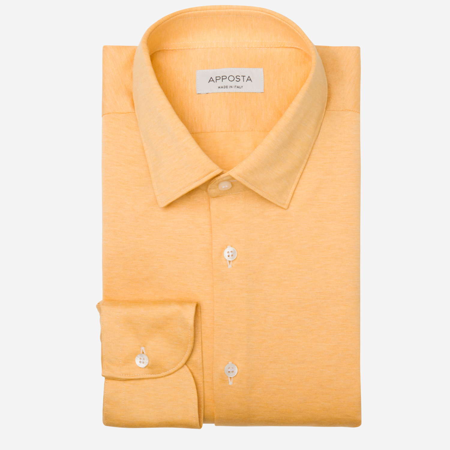 Shirt solid yellow cotton jersey double twisted, collar style updated straight point collar with short points