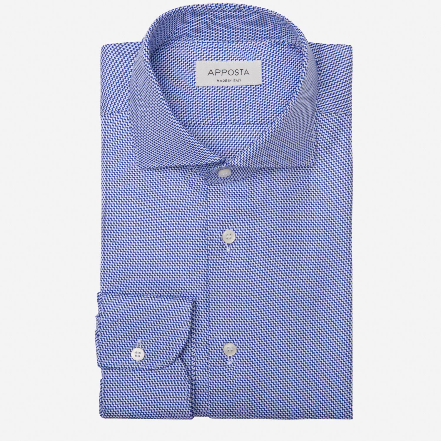 Image of Camicia texture blu cotone dobby doppio ritorto, collo stile collo francese basso055